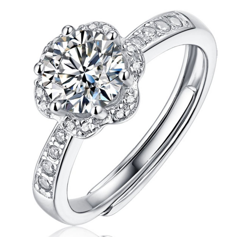 Certified 3ct. t.w. Moissanite Diamond Flower Engagement Ring NEW - Picture 1 of 10